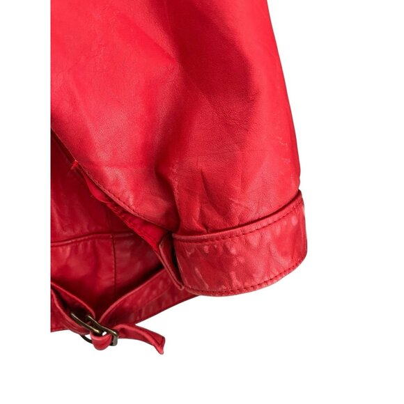 Ladies Medium Red Leather Full Zip Jacket Moto Gino di Giorgio by Comint Vintage - Picture 8 of 11